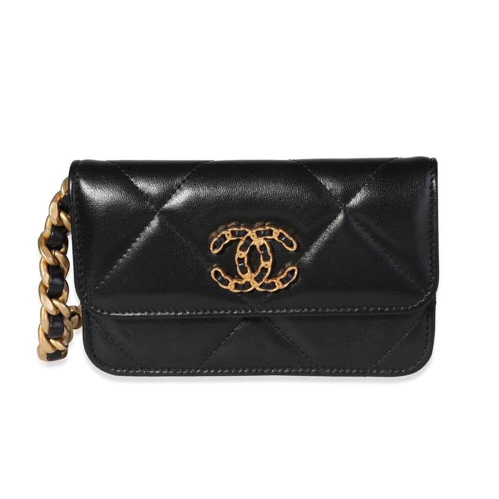 Chanel Black Quilted Lambskin Chanel 19 Mini Coin Purse With Chain